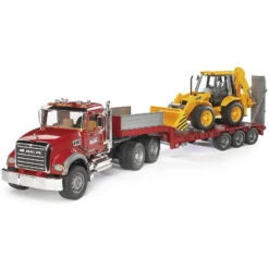 Bruder 02813 MACK Granite Flatbed Truck W/ JCB Loader Backhoe
