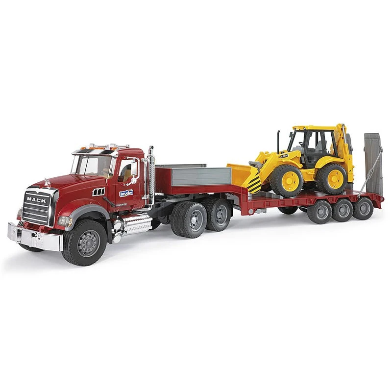 Bruder 02813 MACK Granite Flatbed Truck W/ JCB Loader Backhoe 5 Bruder 02813 MACK Granite Flatbed Truck W/ JCB Loader Backhoe - Image 3