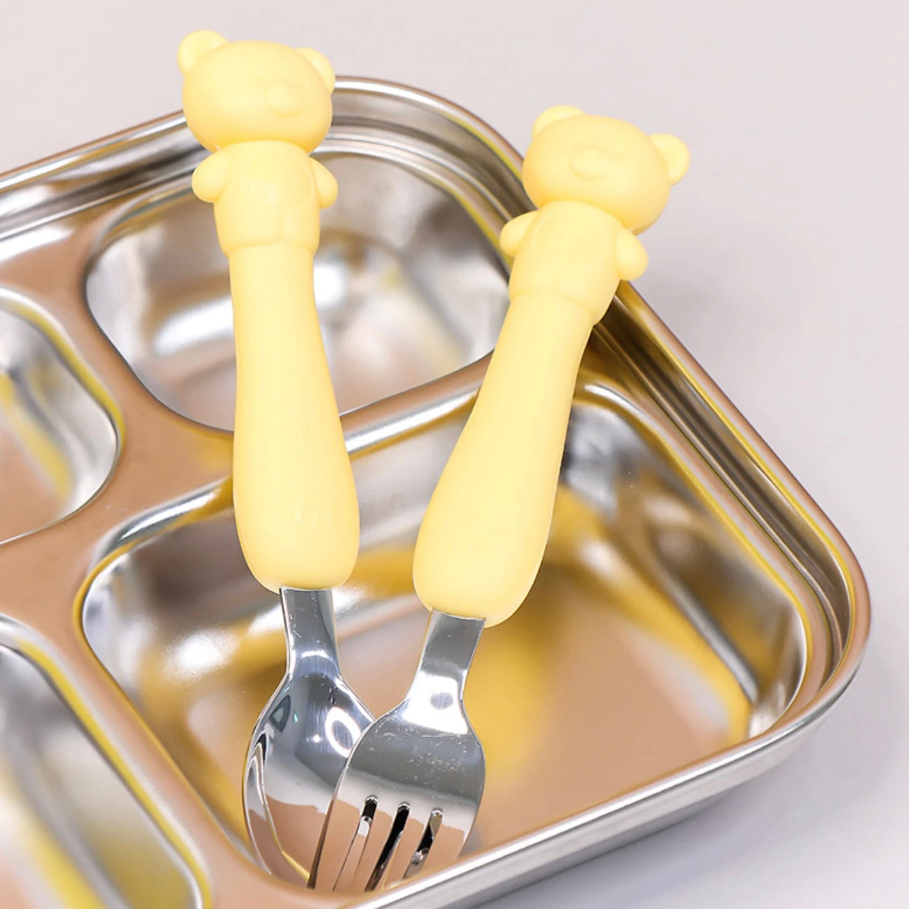 Soft Silicone Handle Stainless Steel Spoon & Fork Set (3+ Years Old) 6 Soft Silicone Handle Stainless Steel Spoon & Fork Set (3+ Years Old) - Image 4