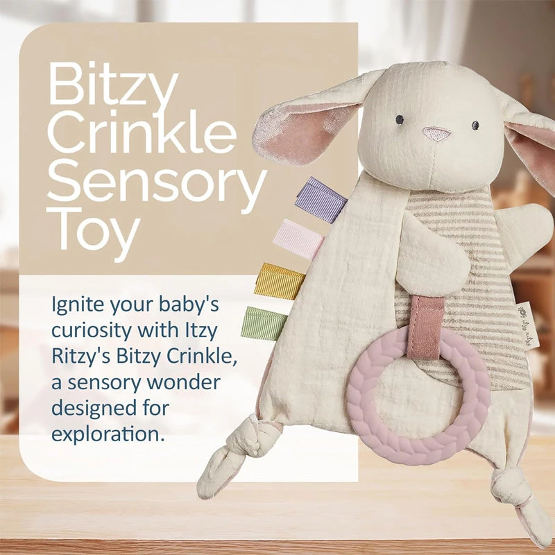 Itzy Ritzy Bitzy Crinkle™ Sensory Crinkle Toy With Teether - Bunny 4 Itzy Ritzy Bitzy Crinkle™ Sensory Crinkle Toy With Teether - Bunny - Image 2