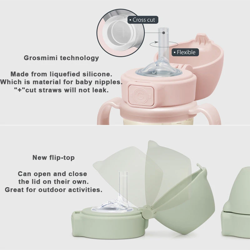 Grosmimi Flip Top Spill Proof Sippy Cup 10 Oz, Stage 2 Straw For Toddlers - Air Balloon 5 Grosmimi Flip Top Spill Proof Sippy Cup 10 Oz, Stage 2 Straw For Toddlers - Air Balloon - Image 3