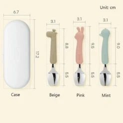 Silicone Handle Stainless Steel Spoon Fork Set With Case -Animals (2+ Years Old) 19 Silicone Handle Stainless Steel Spoon Fork Set With Case -Animals (2+ Years Old) -Baby Products Store SpoonForkSetwithCase Animals 01