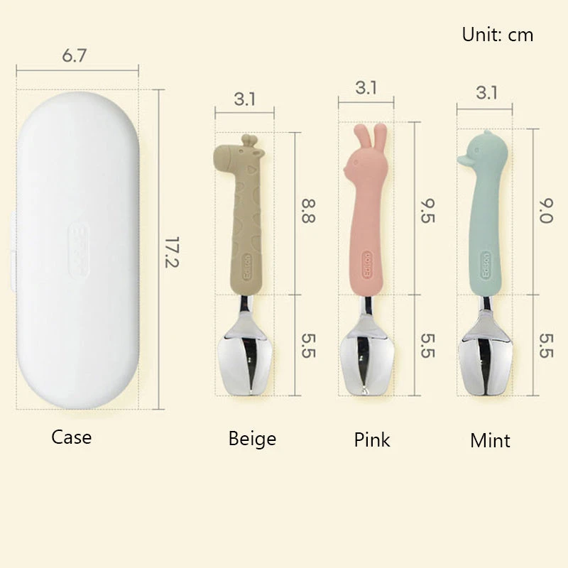 Silicone Handle Stainless Steel Spoon Fork Set With Case -Animals (2+ Years Old) 8 Silicone Handle Stainless Steel Spoon Fork Set With Case -Animals (2+ Years Old) - Image 6