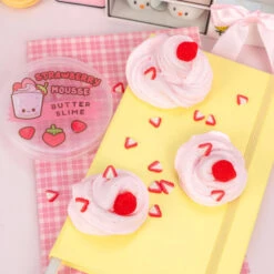 Kawaii Slime Strawberry Mousse Fluffy Butter Slime -Baby Products Store StrawberryMousseFluffyButterSlime 07