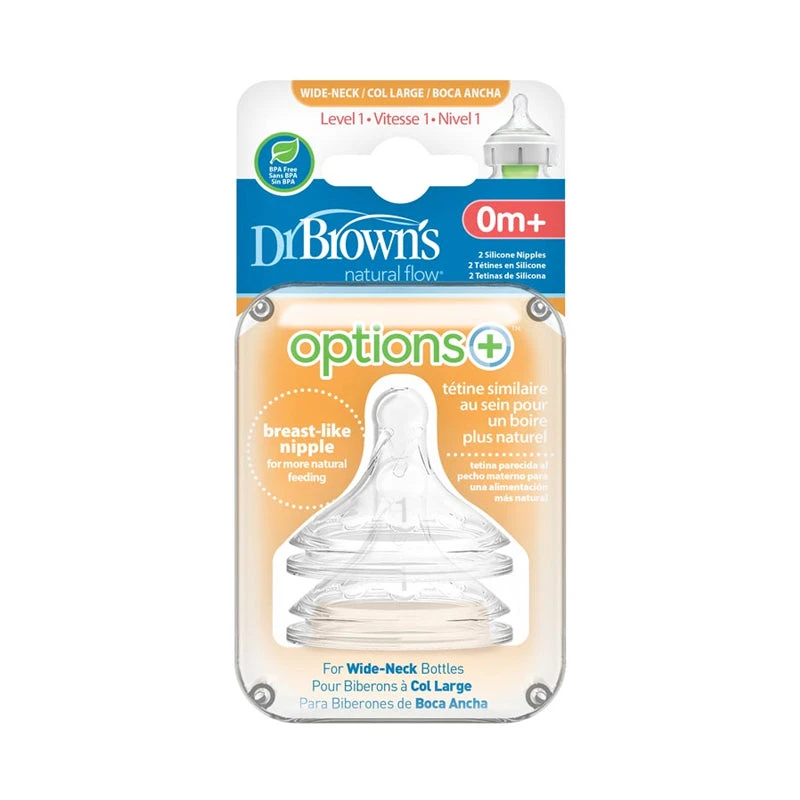 Dr. Brown's Options+ Natural Flow Wide-Neck Bottle Nipples Level 1 (0M+) 2 Pack 3 Dr. Brown's Options+ Natural Flow Wide-Neck Bottle Nipples Level 1 (0M+) 2 Pack