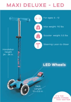 Micro Kickboard Maxi Deluxe With LED Wheels Age 5-12 -Baby Products Store aqua 2