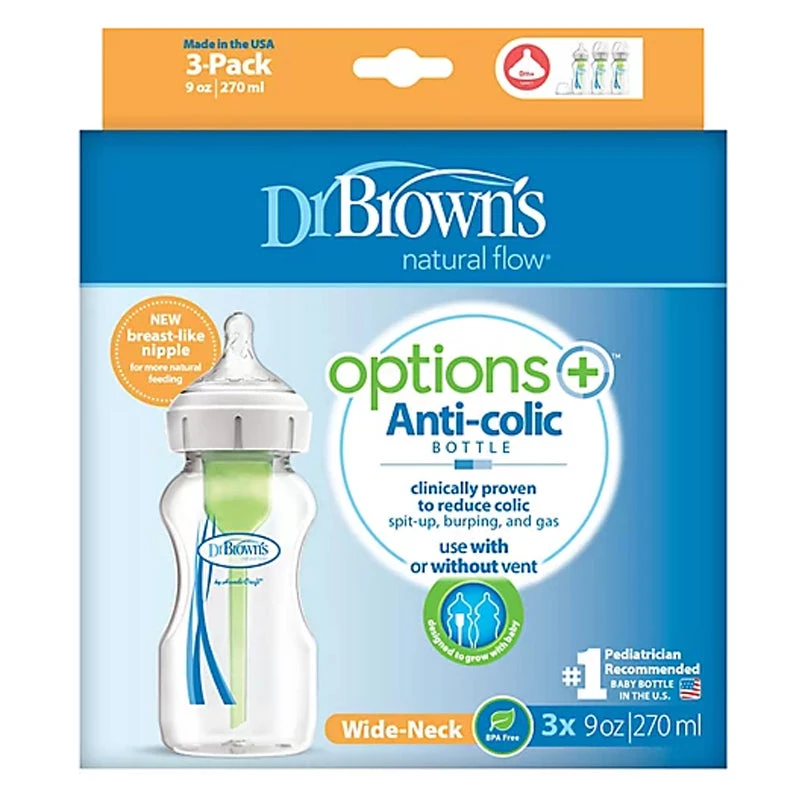 Dr. Brown's Options+ Wide-Neck Anti-Colic Baby Bottle 9oz-3pack 4 Dr. Brown's Options+ Wide-Neck Anti-Colic Baby Bottle 9oz-3pack - Image 2