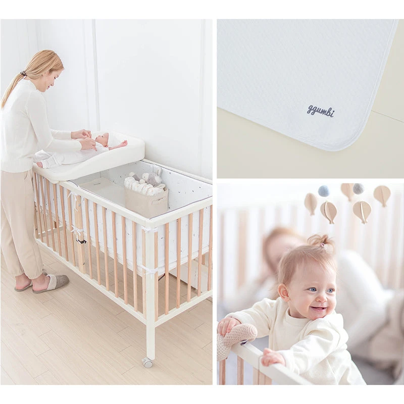 GGUMBI All Star Wood Baby Crib Full Set ( Baby Crib + Mattress + Cushion Guard 3P + Water Proof Pad + Diaper Changing Table Set ) 4 GGUMBI All Star Wood Baby Crib Full Set ( Baby Crib + Mattress + Cushion Guard 3P + Water Proof Pad + Diaper Changing Table Set ) - Image 2