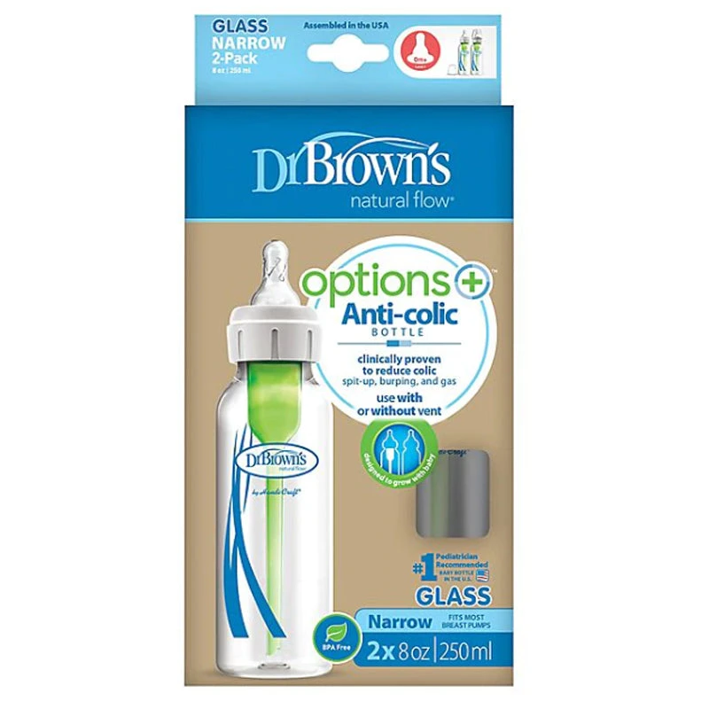 Dr. Brown's Options+ Narrow Neck Glass Baby Bottles 8 Oz 2-Pack 4 Dr. Brown's Options+ Narrow Neck Glass Baby Bottles 8 Oz 2-Pack - Image 2