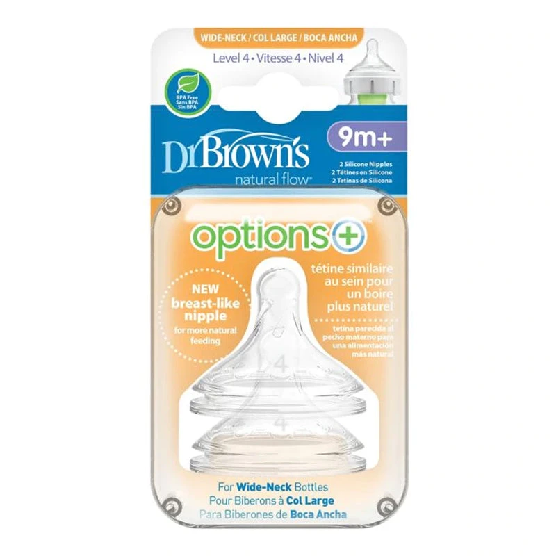Dr. Brown's Options+ Natural Flow Wide-Neck Bottle Nipples Level 4 (9M+ Fast Flow) 2 Pack 3 Dr. Brown's Options+ Natural Flow Wide-Neck Bottle Nipples Level 4 (9M+ Fast Flow) 2 Pack